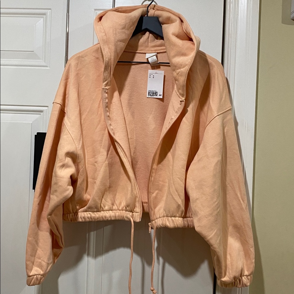 New with tag H&M Peach orange Zip up Jacket with Hood sweater sweatshirt hoodie - Picture 2 of 7